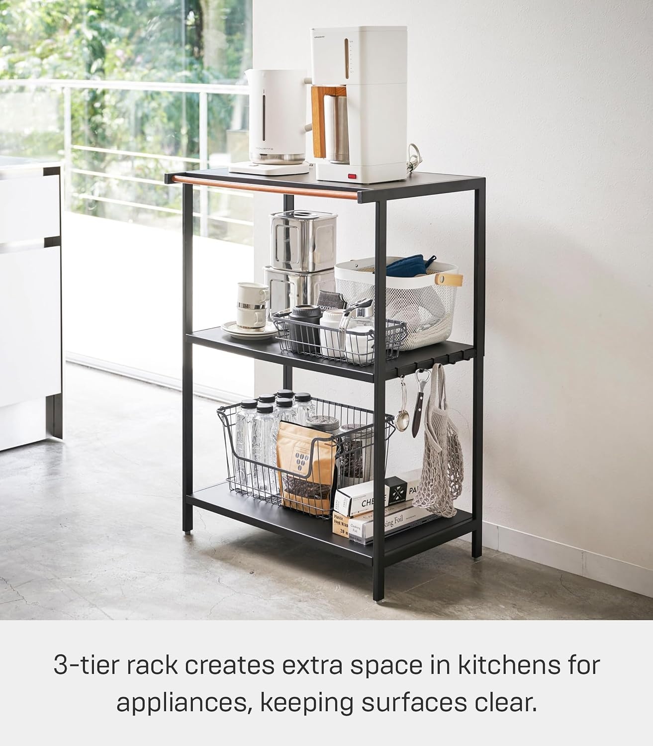 image:imageYAMAZAKI Home Tower Kitchen Appliance Storage Rack Metal Shelving Unit Standing Organizer Heavy Duty Shelves 67Inch Fridge 67 SteelBlack