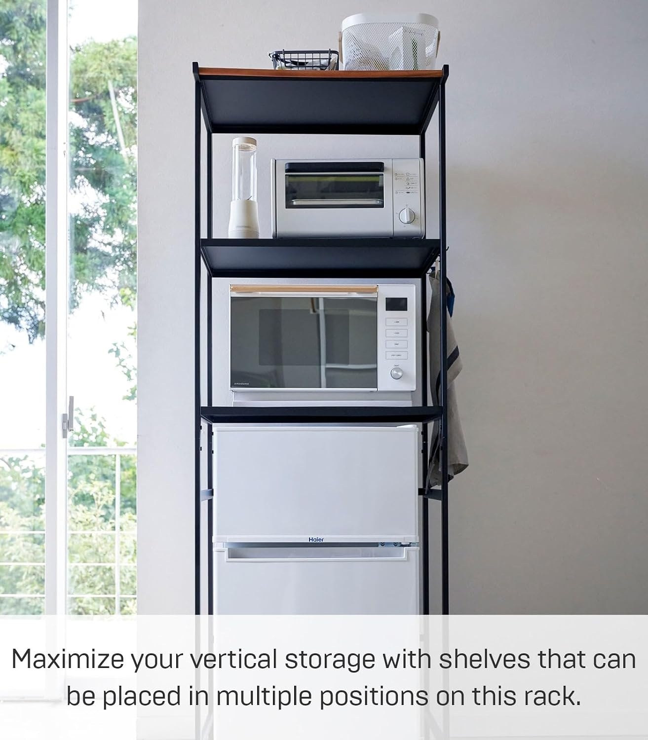 image:imageYAMAZAKI Home Tower Kitchen Appliance Storage Rack Metal Shelving Unit Standing Organizer Heavy Duty Shelves 67Inch Fridge 67 SteelBlack