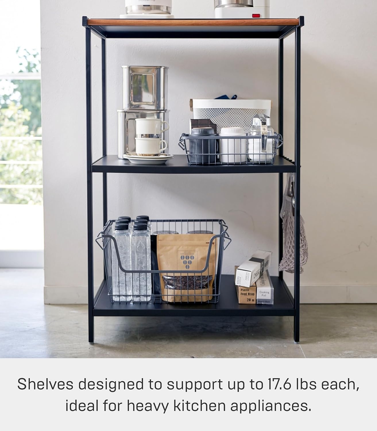 image:imageYAMAZAKI Home Tower Kitchen Appliance Storage Rack Metal Shelving Unit Standing Organizer Heavy Duty Shelves 67Inch Fridge 67 SteelBlack