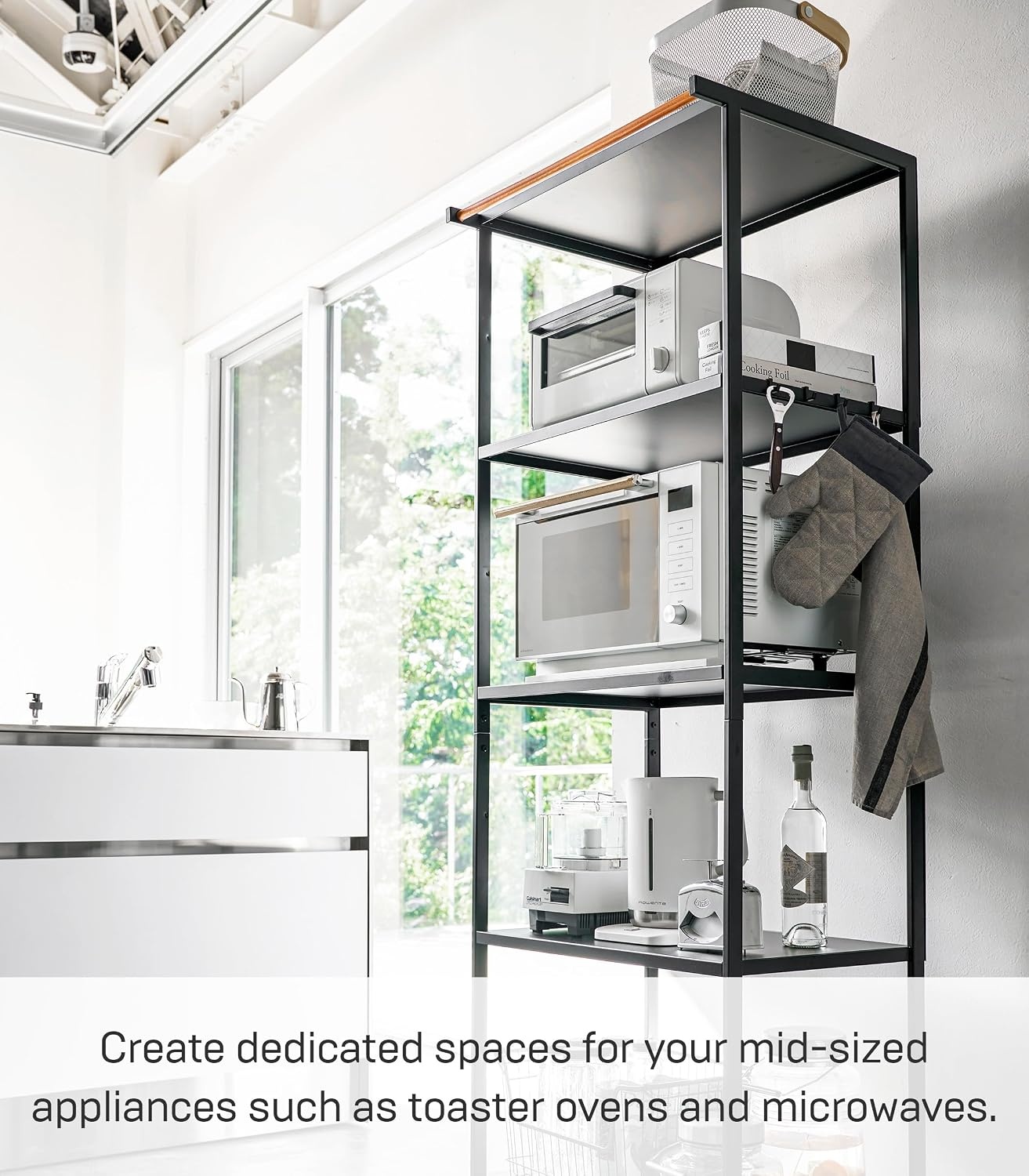 image:imageYAMAZAKI Home Tower Kitchen Appliance Storage Rack Metal Shelving Unit Standing Organizer Heavy Duty Shelves 67Inch Fridge 67 SteelBlack