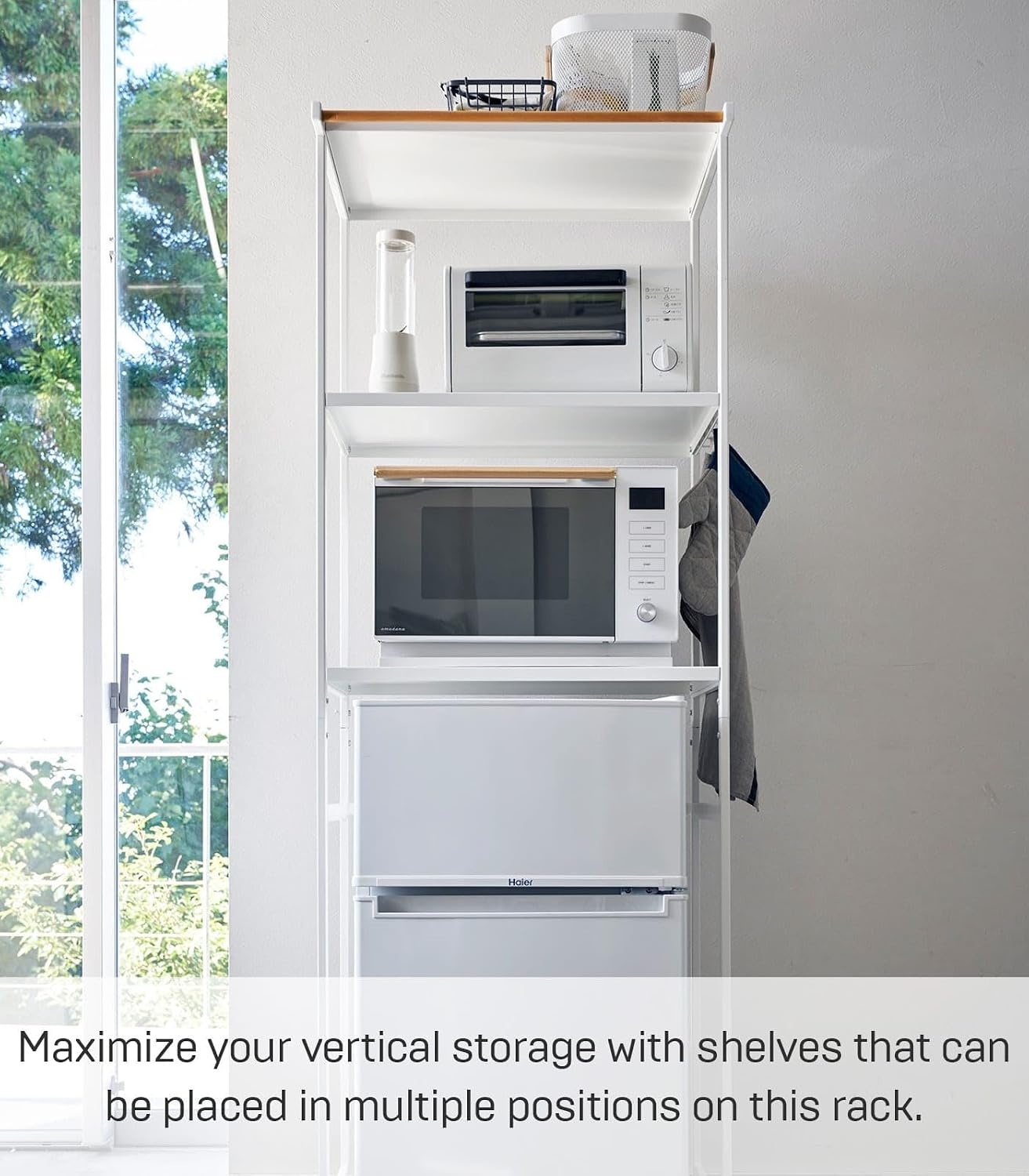image:imageYAMAZAKI Home Tower Kitchen Appliance Storage Rack Metal Shelving Unit Standing Organizer Heavy Duty Shelves 67Inch Fridge 67 SteelWhite