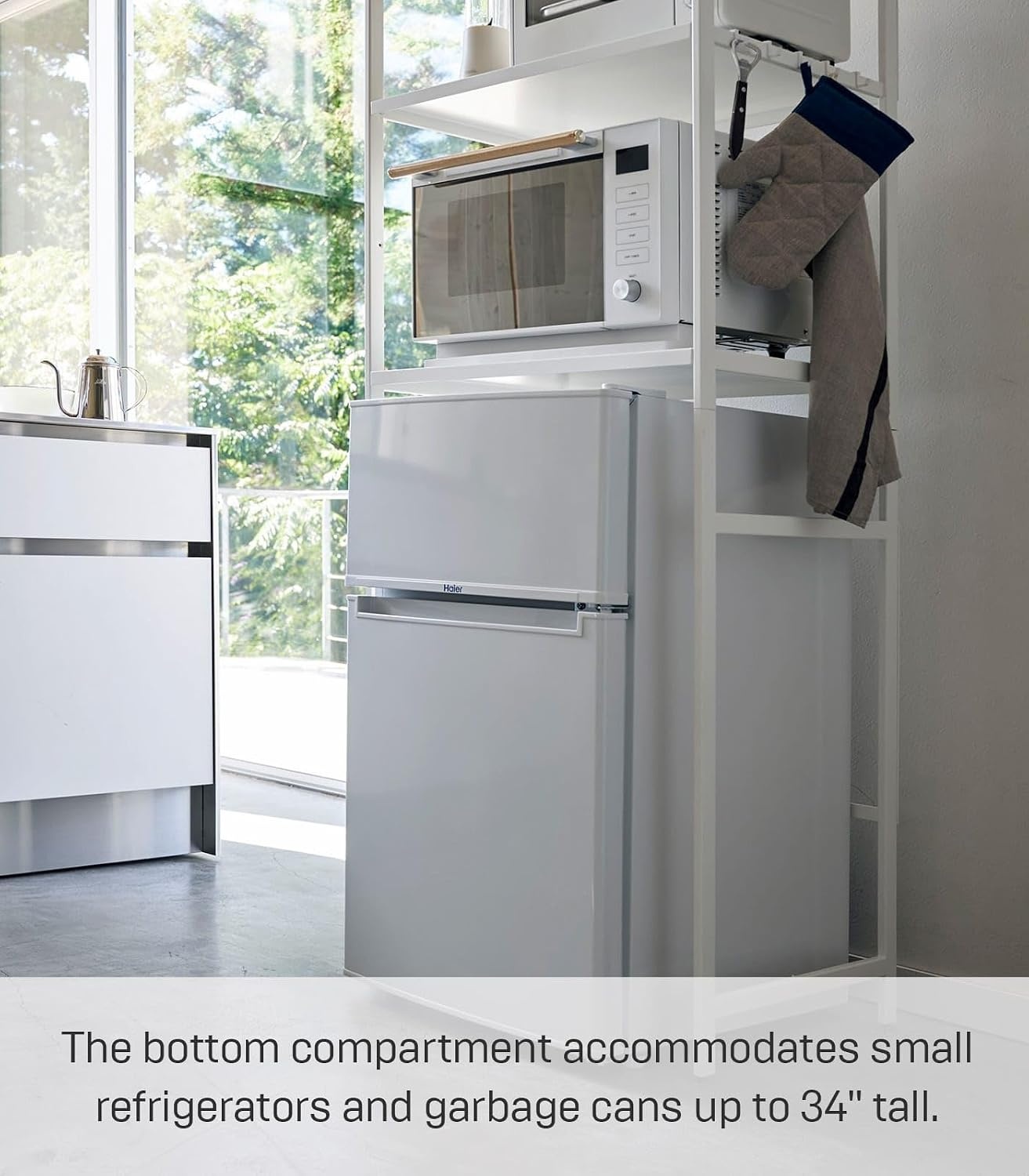 image:imageYAMAZAKI Home Tower Kitchen Appliance Storage Rack Metal Shelving Unit Standing Organizer Heavy Duty Shelves 67Inch Fridge 67 SteelWhite