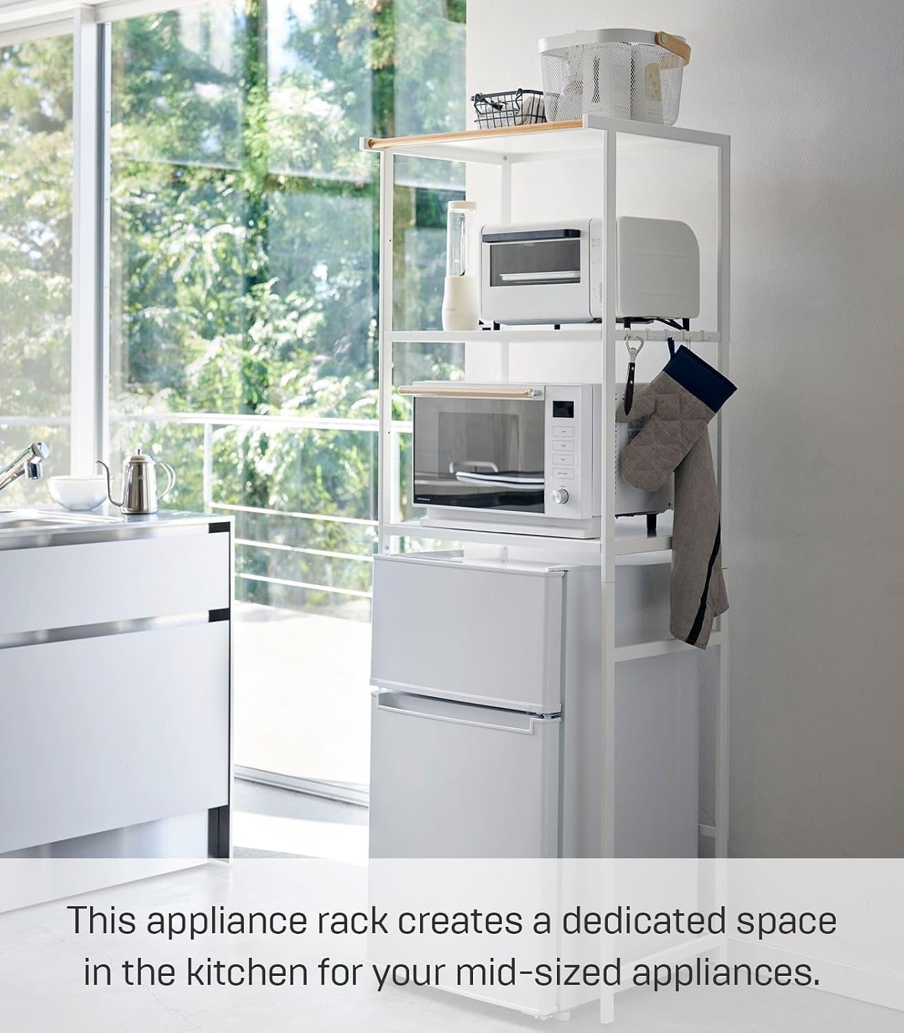 image:imageYAMAZAKI Home Tower Kitchen Appliance Storage Rack Metal Shelving Unit Standing Organizer Heavy Duty Shelves 67Inch Fridge 67 SteelWhite