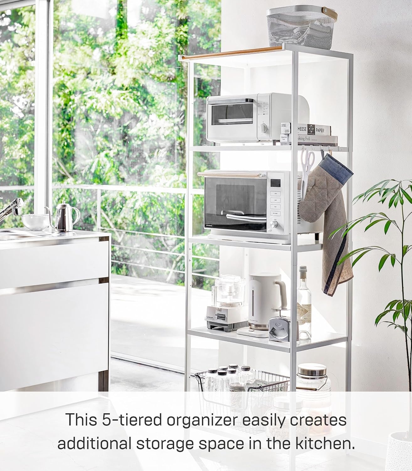 image:imageYAMAZAKI Home Tower Kitchen Appliance Storage Rack Metal Shelving Unit Standing Organizer Heavy Duty Shelves 67Inch Fridge 67 SteelWhite