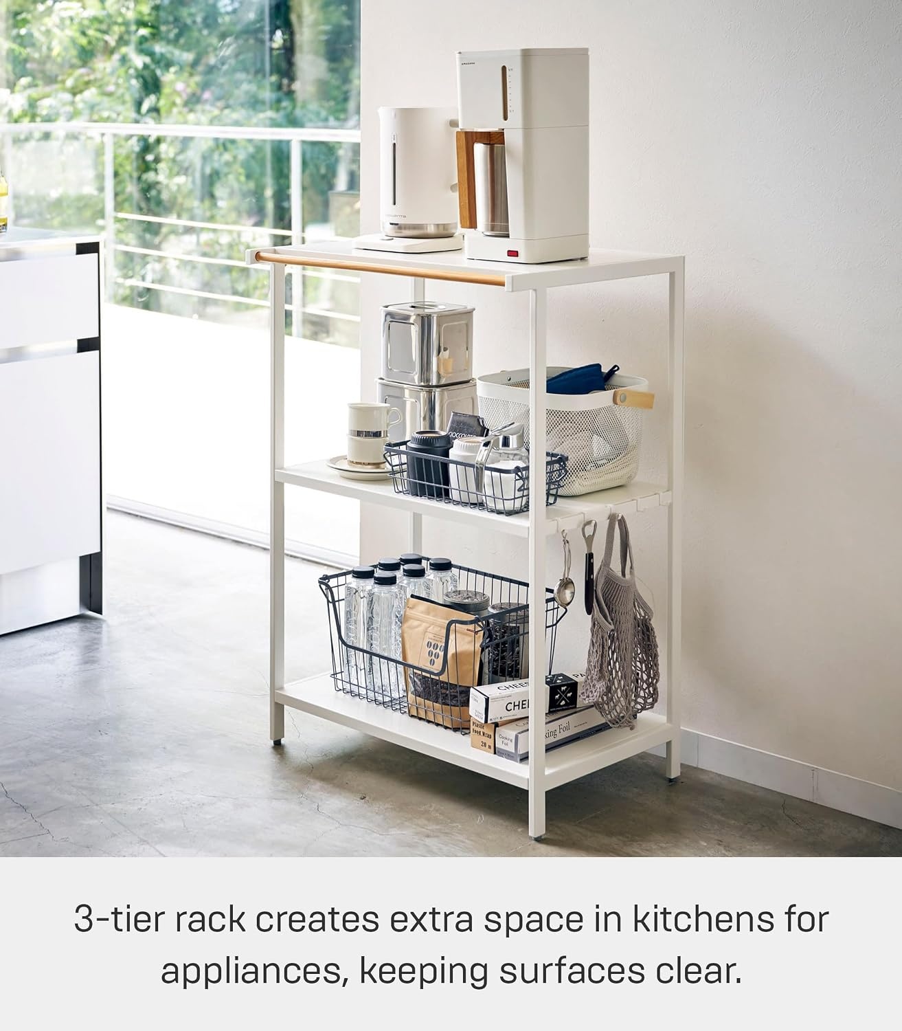 image:imageYAMAZAKI Home Tower Kitchen Appliance Storage Rack Metal Shelving Unit Standing Organizer Heavy Duty Shelves 67Inch Fridge 67 SteelWhite