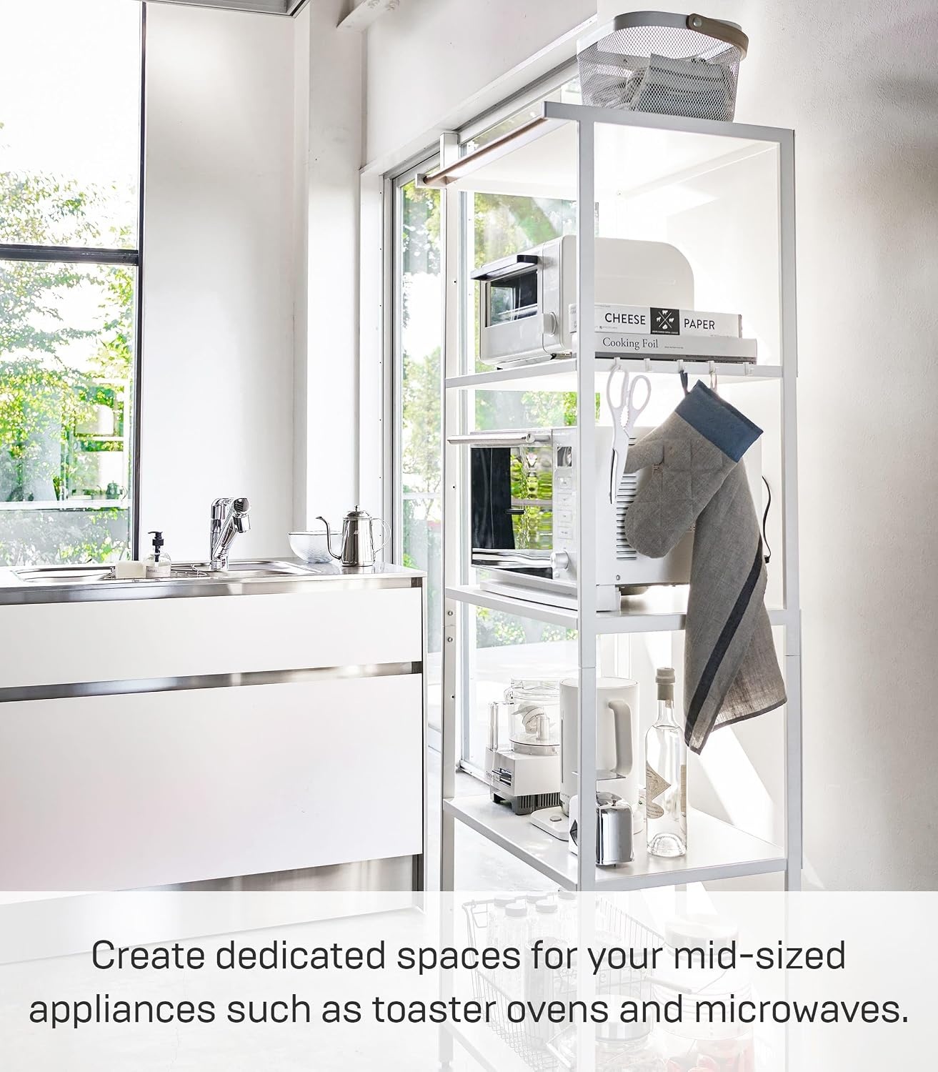 image:imageYAMAZAKI Home Tower Kitchen Appliance Storage Rack Metal Shelving Unit Standing Organizer Heavy Duty Shelves 67Inch Fridge 67 SteelWhite
