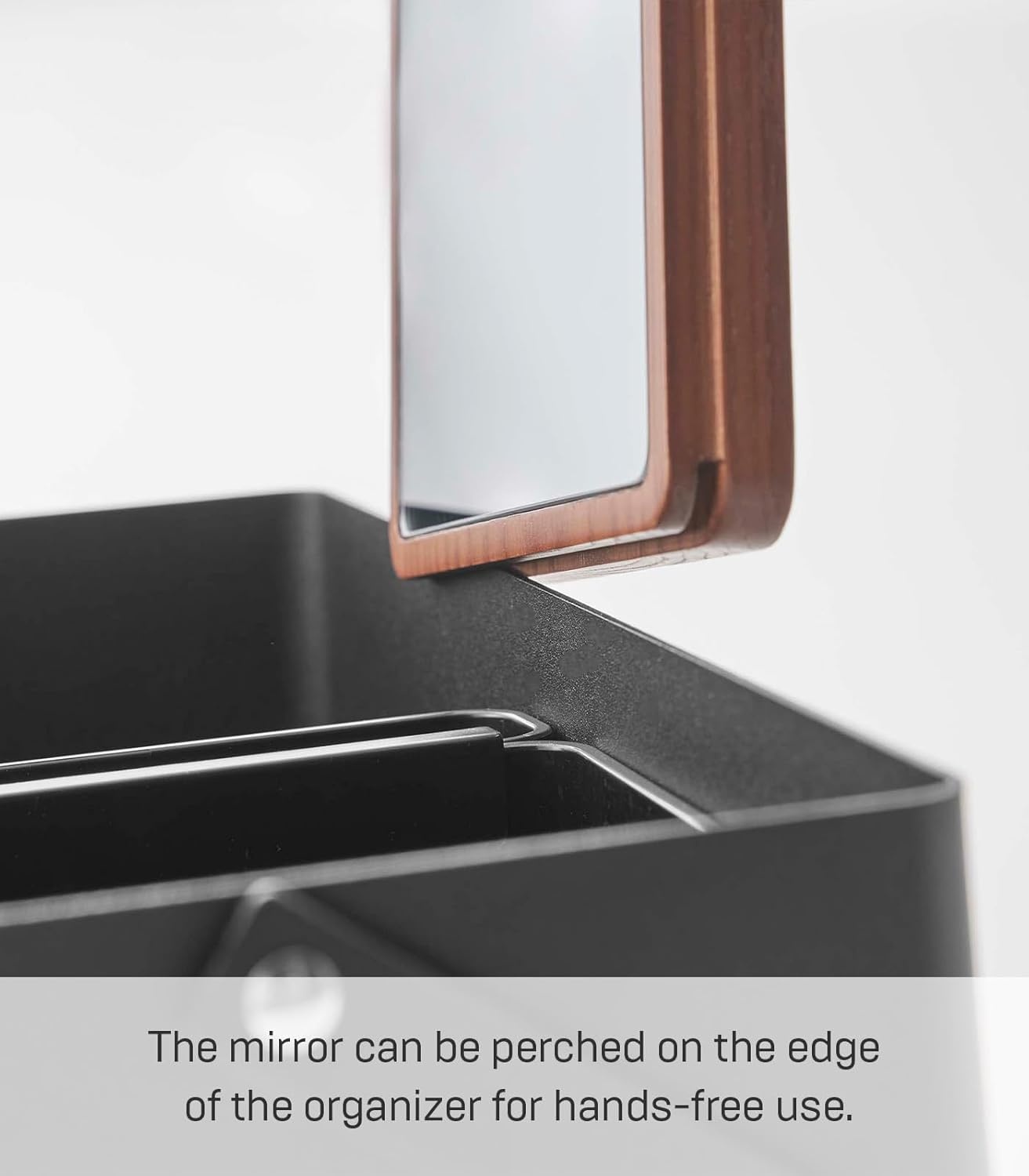 image:imageYAMAZAKI Home Tower Large Makeup Organizer Cosmetic Caddy With Handle Vanity Storage Drawer With Lid Steel WoodBlack