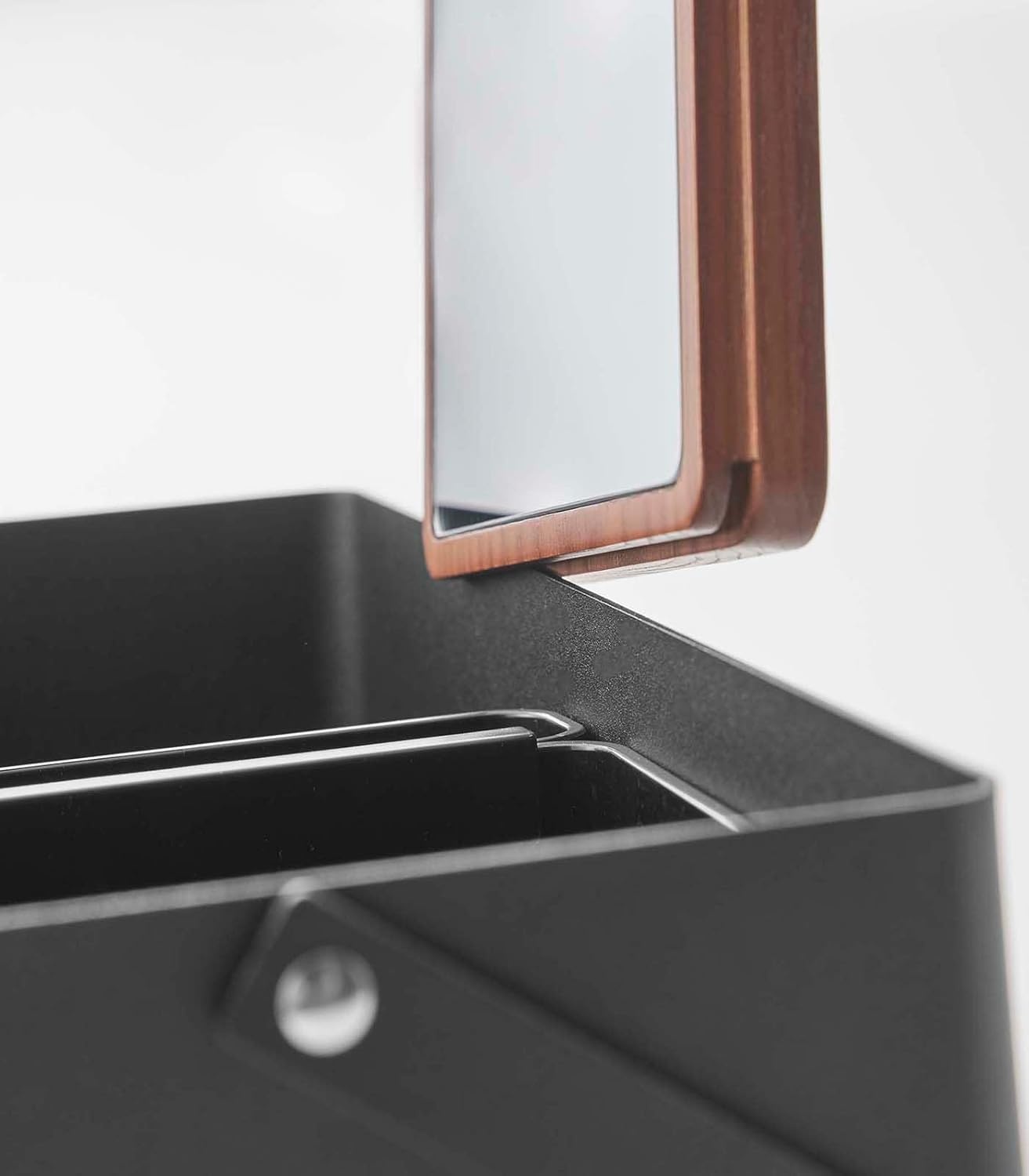image:imageYAMAZAKI Home Tower Large Makeup Organizer Cosmetic Caddy With Handle Vanity Storage Drawer With Lid Steel WoodBlack
