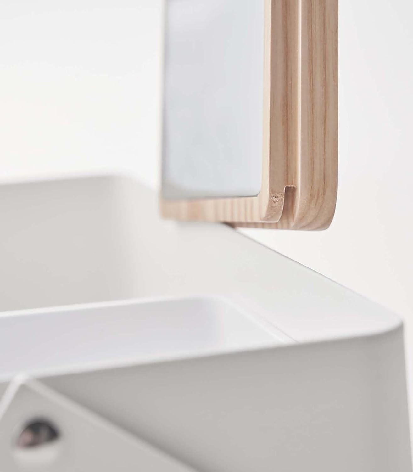 image:imageYAMAZAKI Home Tower Large Makeup Organizer Cosmetic Caddy With Handle Vanity Storage Drawer With Lid Steel WoodWhite