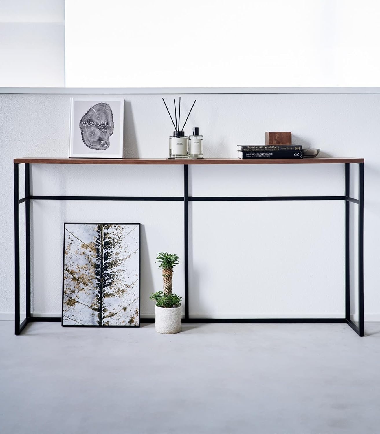 image:imageYAMAZAKI Home Tower Long Console Table for Entryway Or Hallways Narrow Behnd Sofa Table with Wooden TopBlack