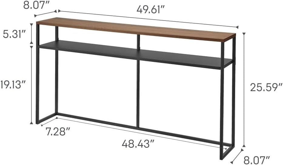 image:imageYAMAZAKI Home Tower Long Console Table for Entryway Or Hallways Narrow Behnd Sofa Table with Wooden TopBlack