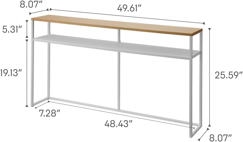 image:imageYAMAZAKI Home Tower Long Console Table for Entryway Or Hallways Narrow Behnd Sofa Table with Wooden TopWhite