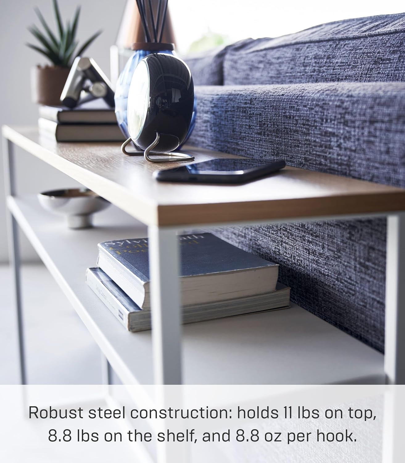 image:imageYAMAZAKI Home Tower Long Console Table for Entryway Or Hallways Narrow Behnd Sofa Table with Wooden TopWhite