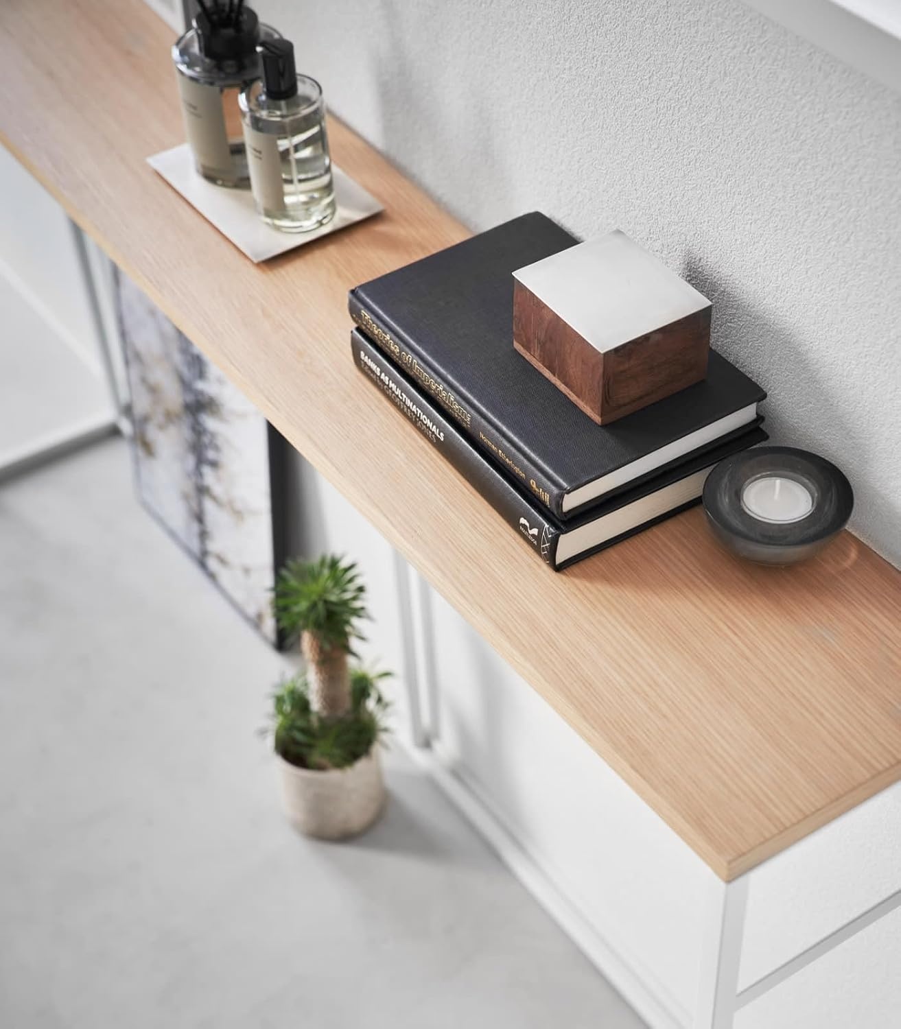 image:imageYAMAZAKI Home Tower Long Console Table for Entryway Or Hallways Narrow Behnd Sofa Table with Wooden TopWhite