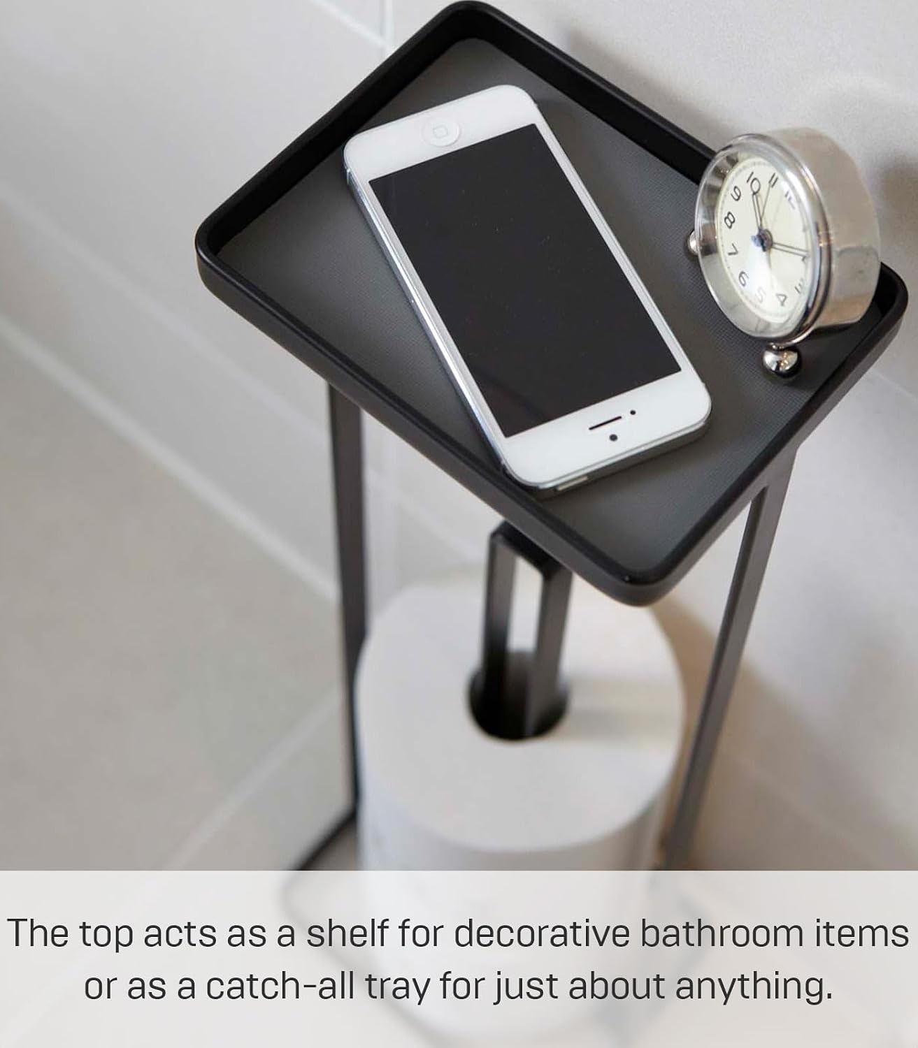 image:imageYAMAZAKI Home Tower Roll Paper Stand with Tray Steel Holds 3 Toilet Paper RollsBlack