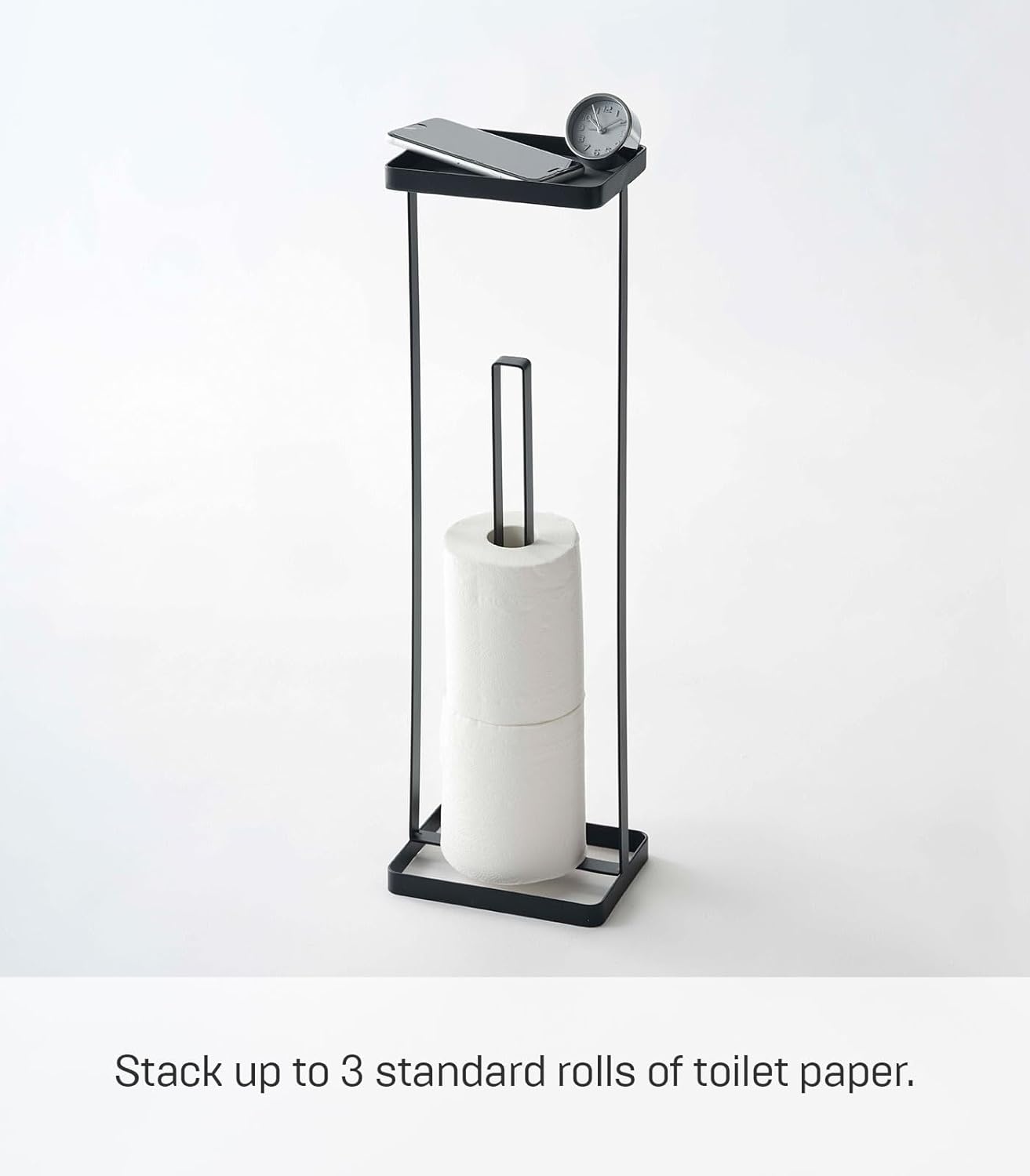 image:imageYAMAZAKI Home Tower Roll Paper Stand with Tray Steel Holds 3 Toilet Paper RollsBlack