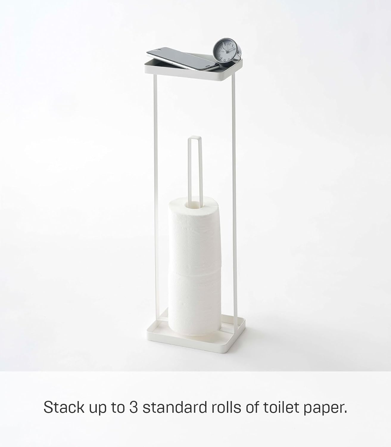 image:imageYAMAZAKI Home Tower Roll Paper Stand with Tray Steel Holds 3 Toilet Paper RollsWhite