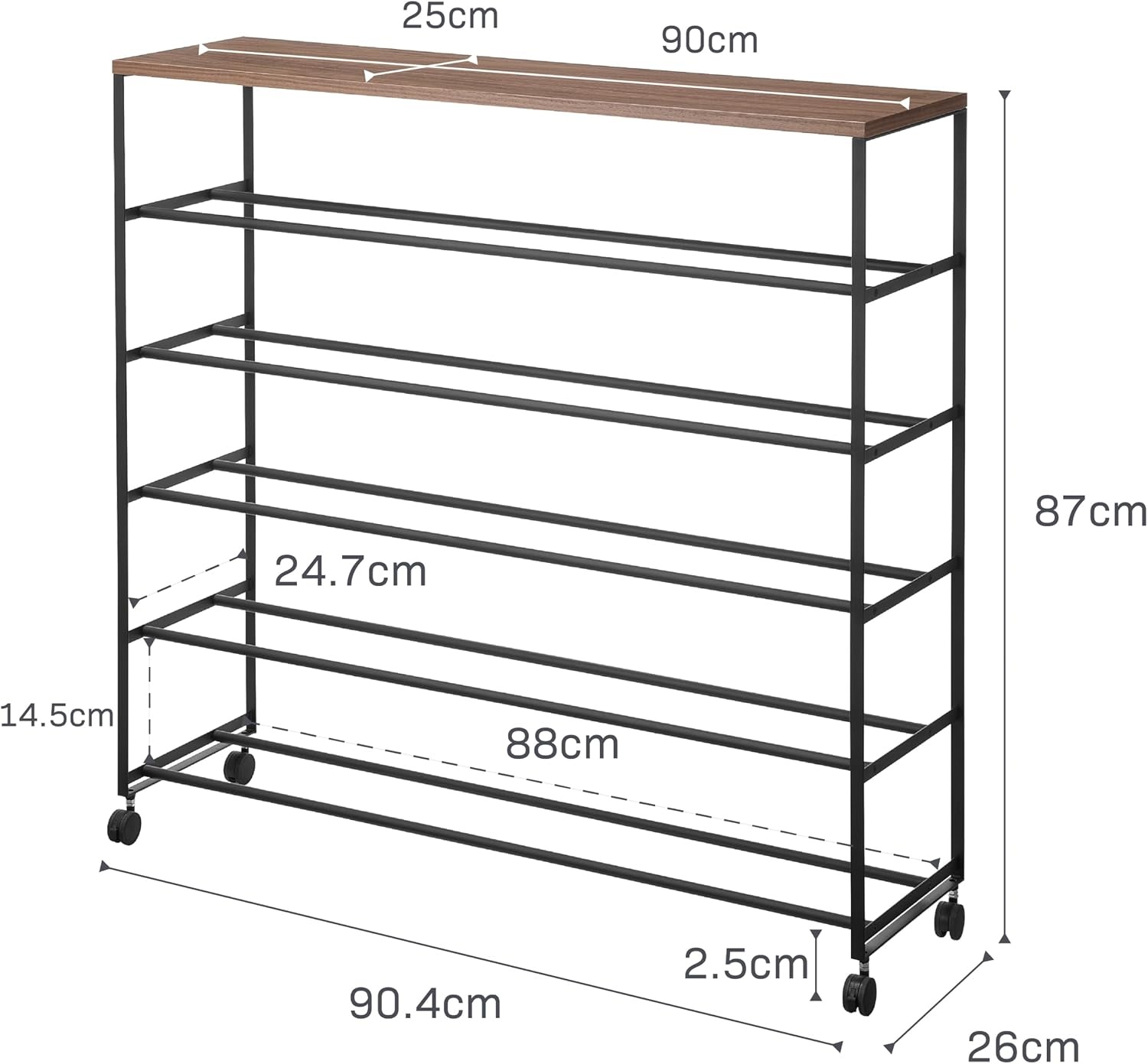image:imageYAMAZAKI Home Tower Rolling FiveTier Shoe Rack Steel Frame with Wooden Top SpaceSaving Shoe Organizer On Wheels 34 Steel Wood Black