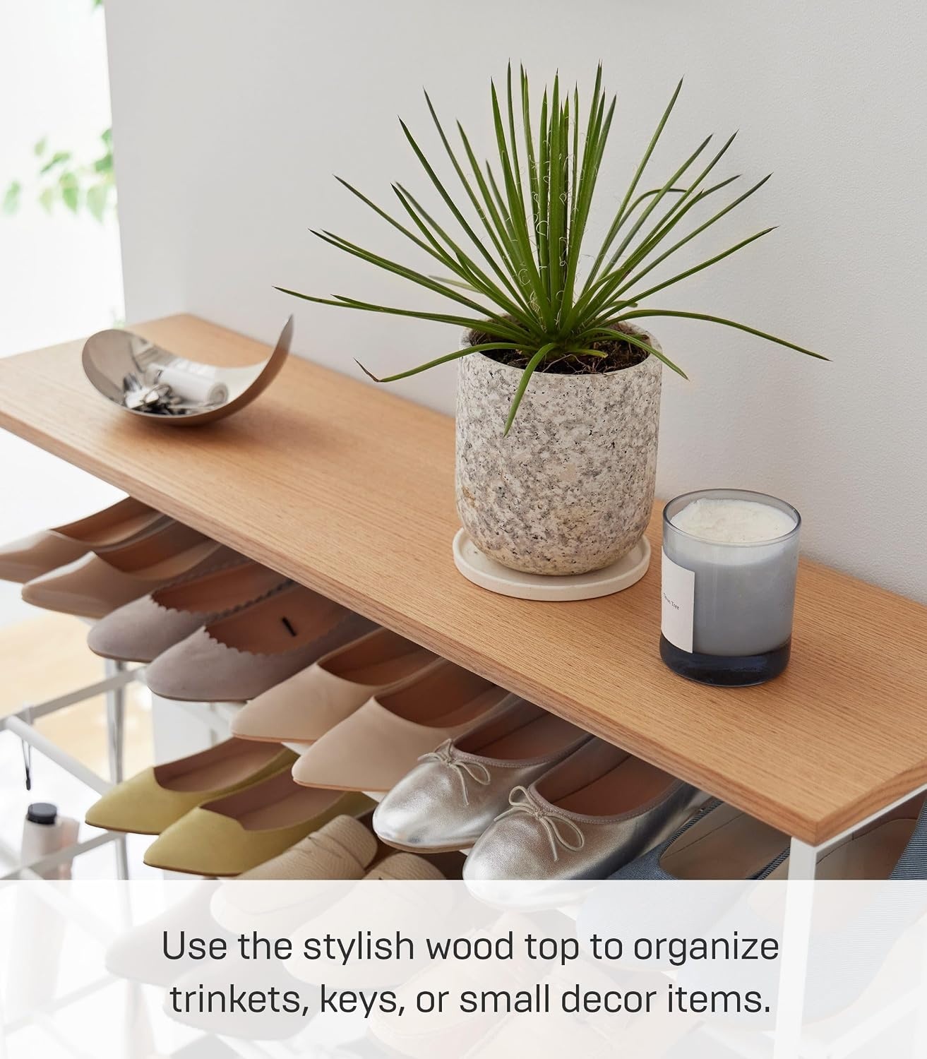 image:imageYAMAZAKI Home Tower Rolling FiveTier Shoe Rack Steel Frame with Wooden Top SpaceSaving Shoe Organizer On Wheels 34 Steel Wood White