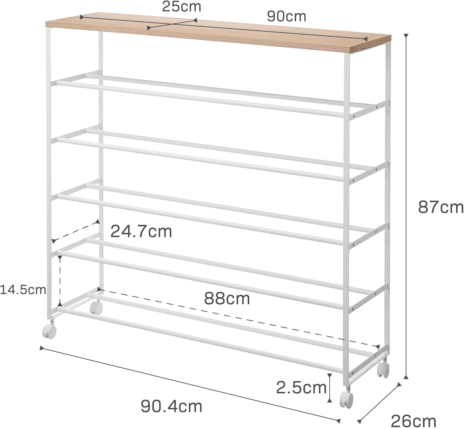 image:imageYAMAZAKI Home Tower Rolling FiveTier Shoe Rack Steel Frame with Wooden Top SpaceSaving Shoe Organizer On Wheels 34 Steel Wood White