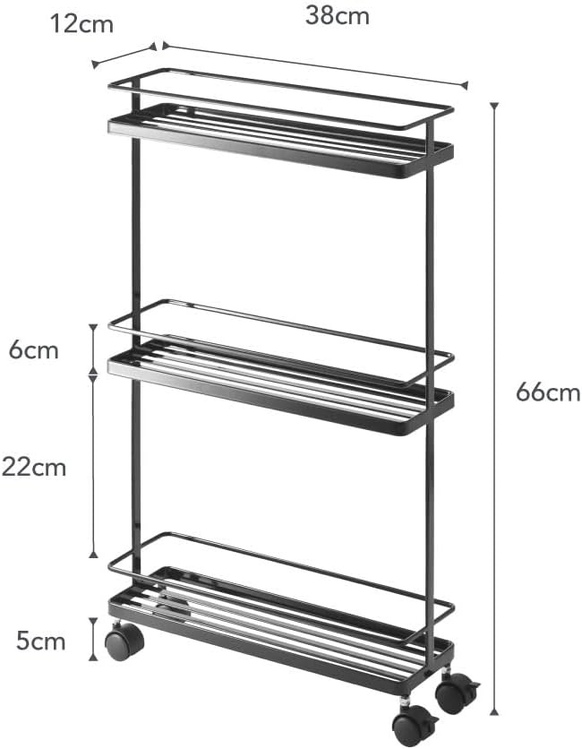 image:imageYAMAZAKI Home Tower Rolling Kitchen Island Three Tier Metal Storage Cart Portable Organizer Shelves Utility Cart 26 Steel Black