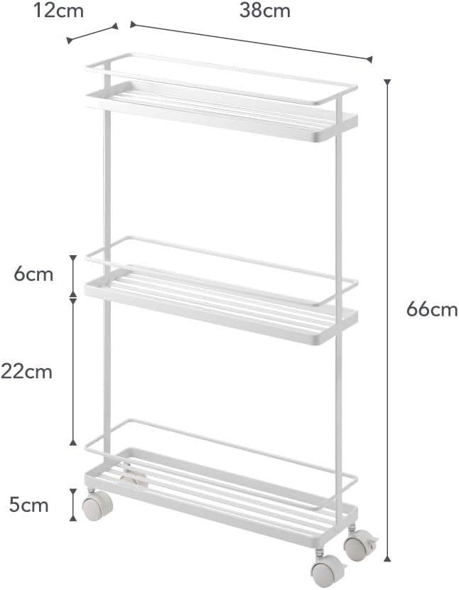 image:imageYAMAZAKI Home Tower Rolling Kitchen Island Three Tier Metal Storage Cart Portable Organizer Shelves Utility Cart 26 Steel White