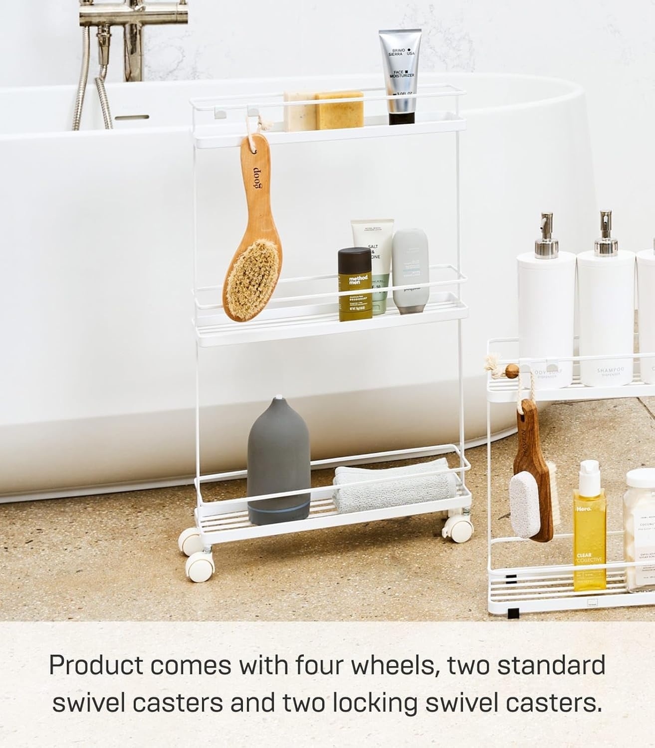 image:imageYAMAZAKI Home Tower Rolling Kitchen Island Three Tier Metal Storage Cart Portable Organizer Shelves Utility Cart 26 Steel White