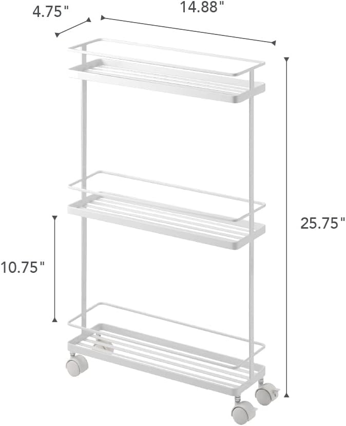 image:imageYAMAZAKI Home Tower Rolling Kitchen Island Three Tier Metal Storage Cart Portable Organizer Shelves Utility Cart 26 Steel White