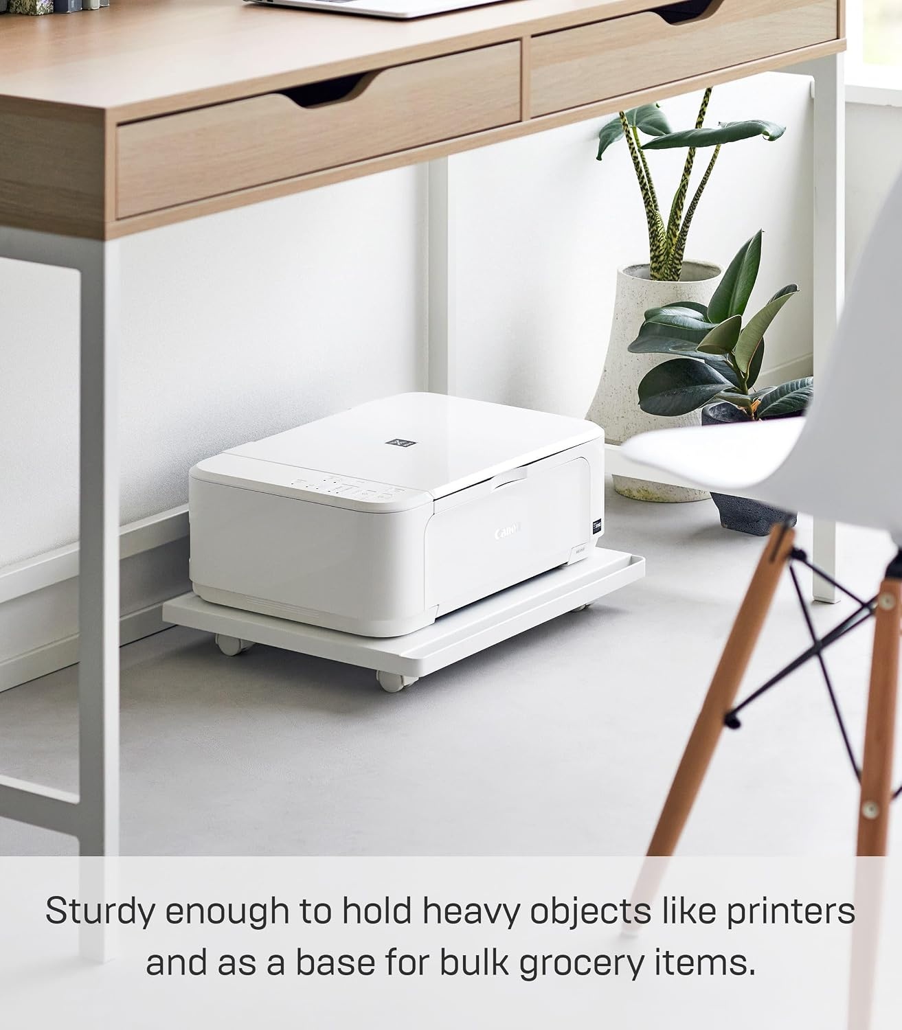 image:imageYAMAZAKI Home Tower Rolling Utility Caddy with Handles Under Desk Storage for Printers Humidifiers and Heavy Boxes 2 Steel White