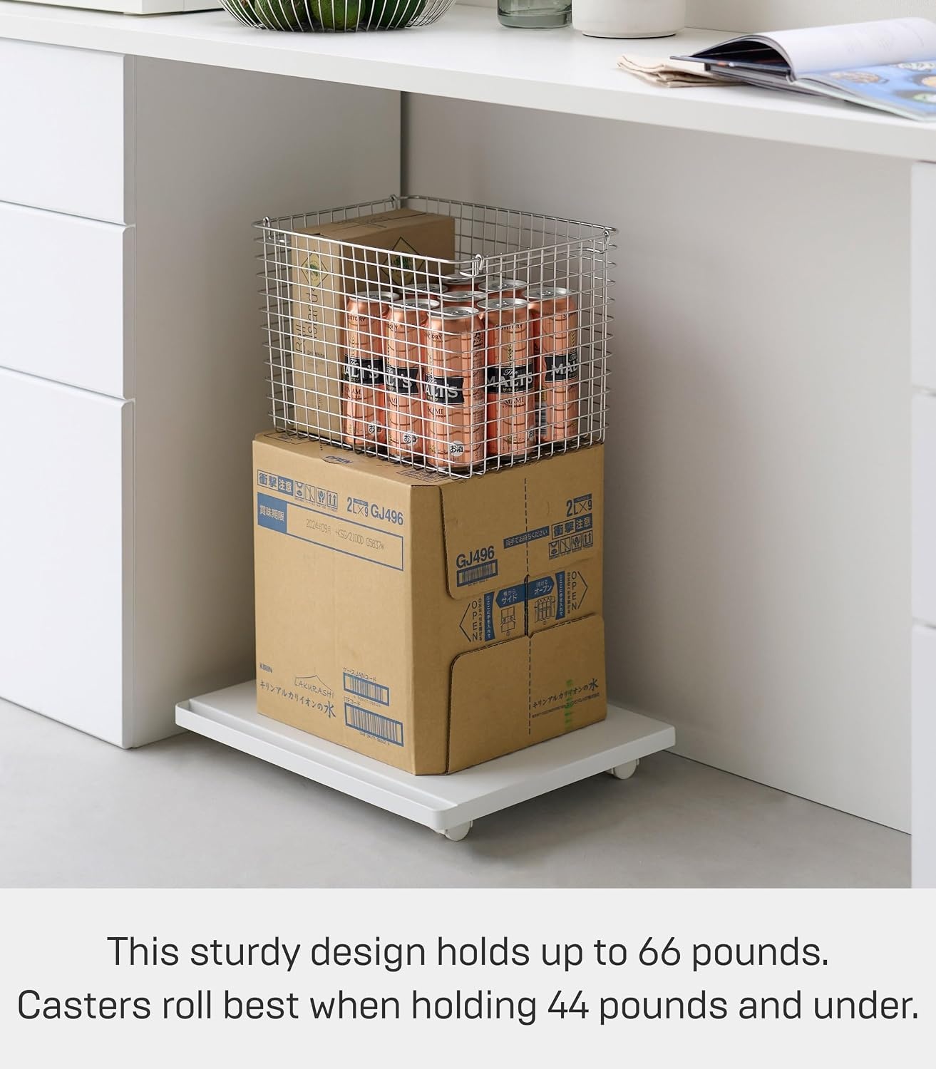 image:imageYAMAZAKI Home Tower Rolling Utility Caddy with Handles Under Desk Storage for Printers Humidifiers and Heavy Boxes 2 Steel White