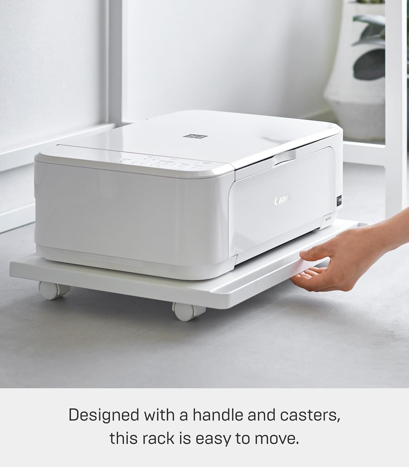image:imageYAMAZAKI Home Tower Rolling Utility Caddy with Handles Under Desk Storage for Printers Humidifiers and Heavy Boxes 2 Steel White