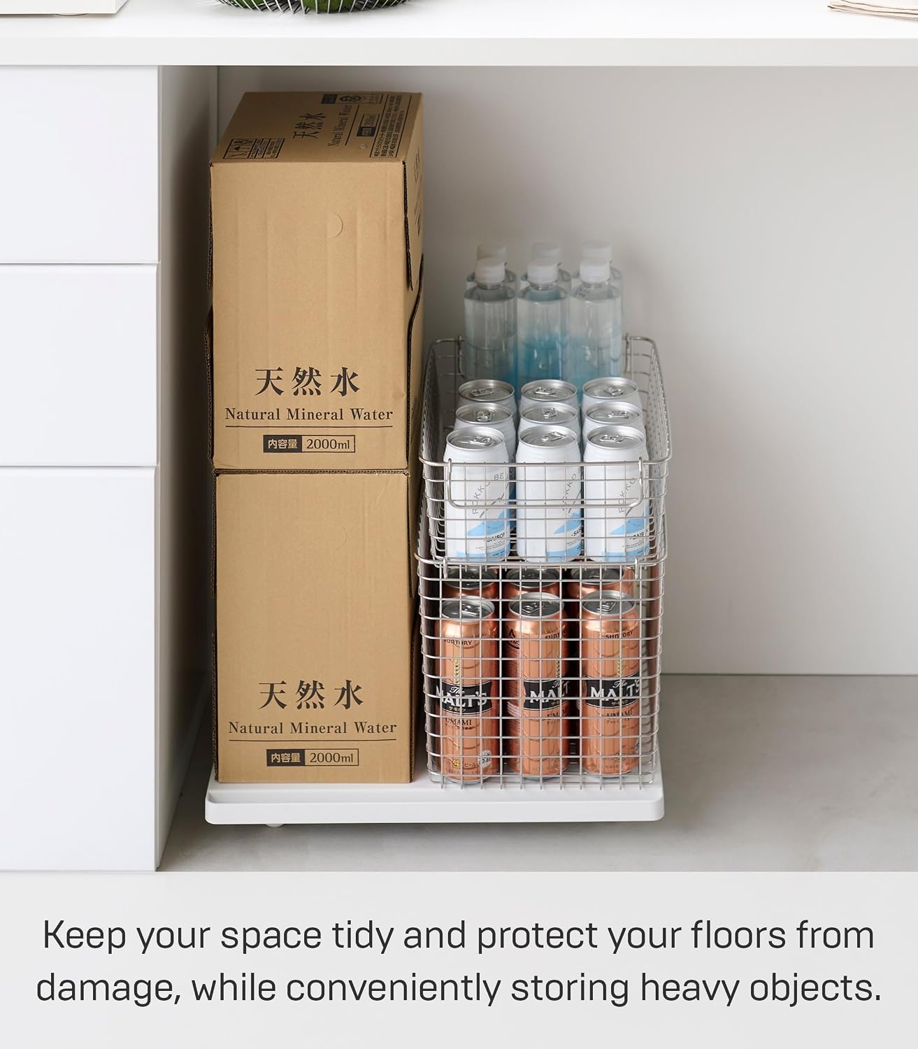 image:imageYAMAZAKI Home Tower Rolling Utility Caddy with Handles Under Desk Storage for Printers Humidifiers and Heavy Boxes 2 Steel White