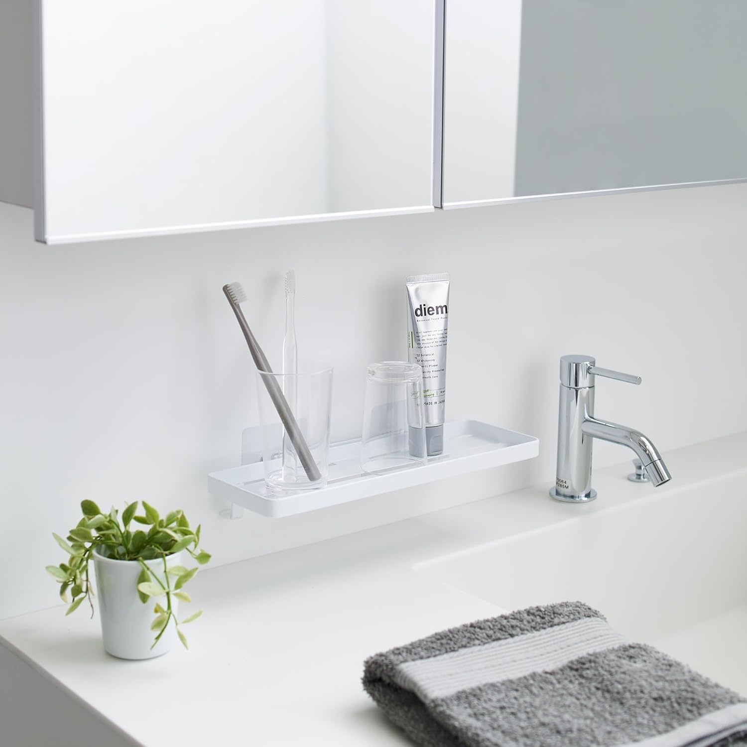image:imageYAMAZAKI Home Tower SelfAdhesive Bathroom Sink Organizer Rack Versatile Storage For Toothbrushes Makeup Hair Products Easy Installation On Tile Plastic Metal SpaceSaving Tray SteelWhite