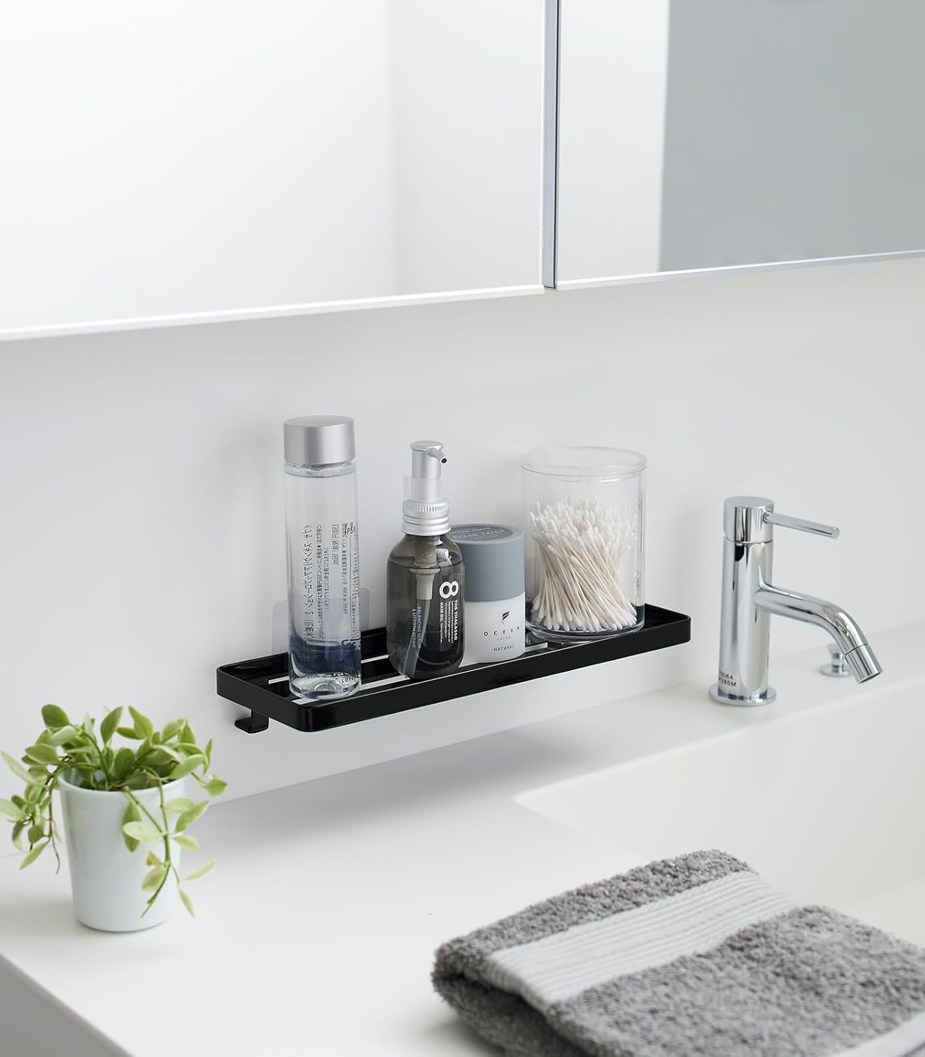 image:imageYAMAZAKI Home Tower SelfAdhesive Bathroom Sink Organizer Rack Versatile Storage For Toothbrushes Makeup Hair Products Easy Installation On Tile Plastic Metal SpaceSaving Tray SteelBlack