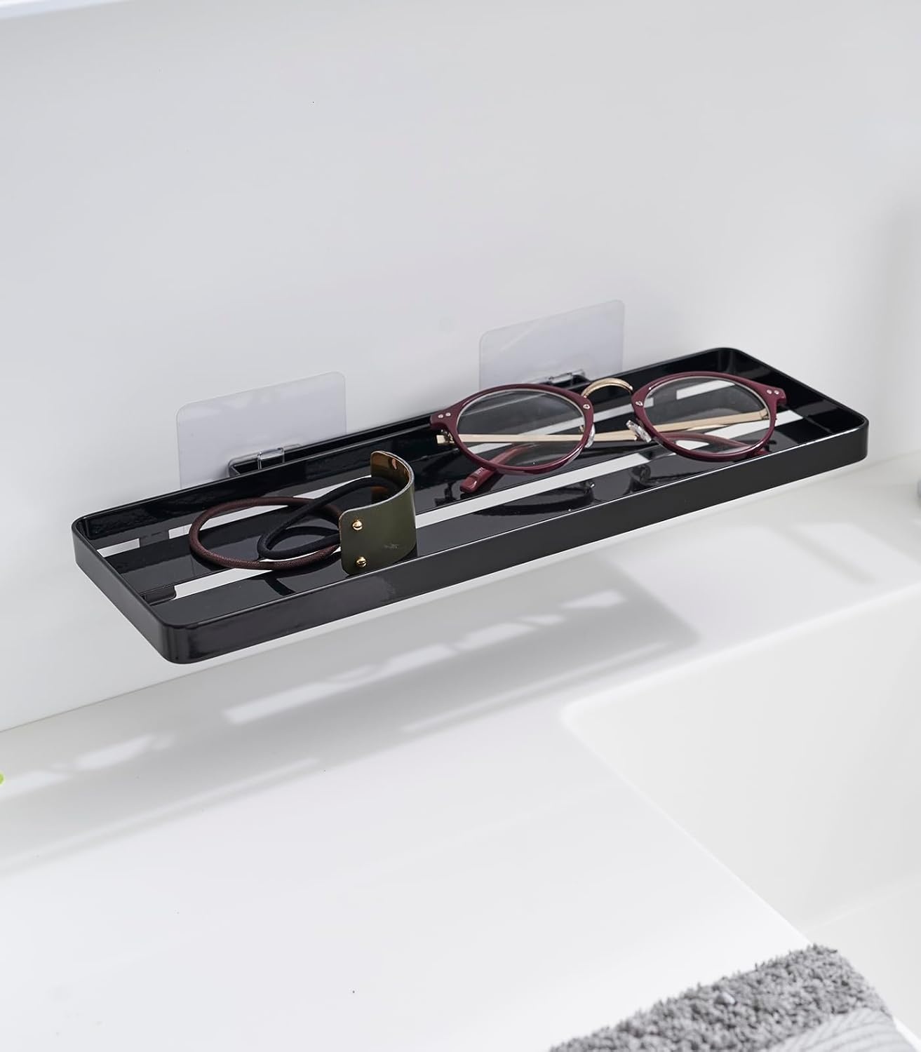 image:imageYAMAZAKI Home Tower SelfAdhesive Bathroom Sink Organizer Rack Versatile Storage For Toothbrushes Makeup Hair Products Easy Installation On Tile Plastic Metal SpaceSaving Tray SteelBlack