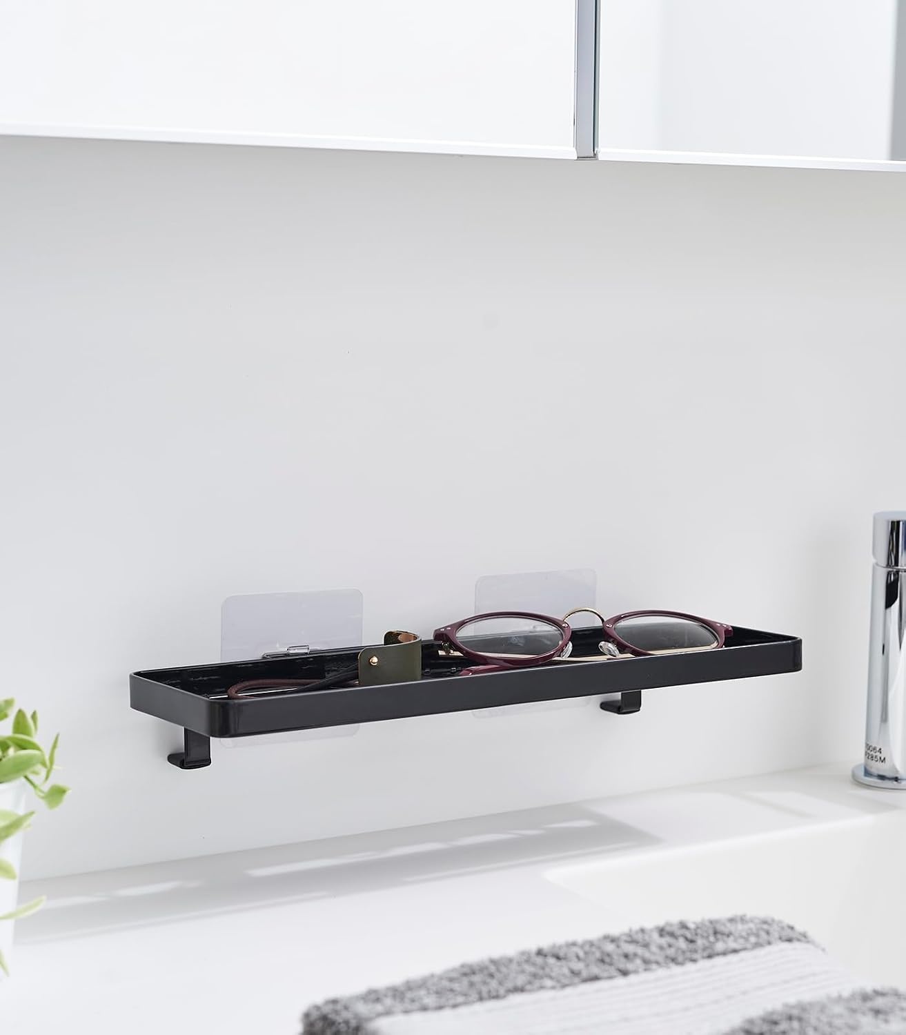 image:imageYAMAZAKI Home Tower SelfAdhesive Bathroom Sink Organizer Rack Versatile Storage For Toothbrushes Makeup Hair Products Easy Installation On Tile Plastic Metal SpaceSaving Tray SteelBlack