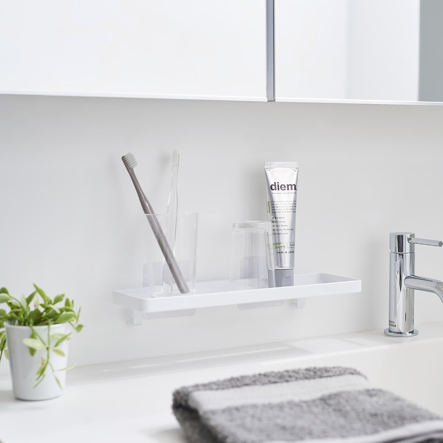 image:imageYAMAZAKI Home Tower SelfAdhesive Bathroom Sink Organizer Rack Versatile Storage For Toothbrushes Makeup Hair Products Easy Installation On Tile Plastic Metal SpaceSaving Tray SteelWhite