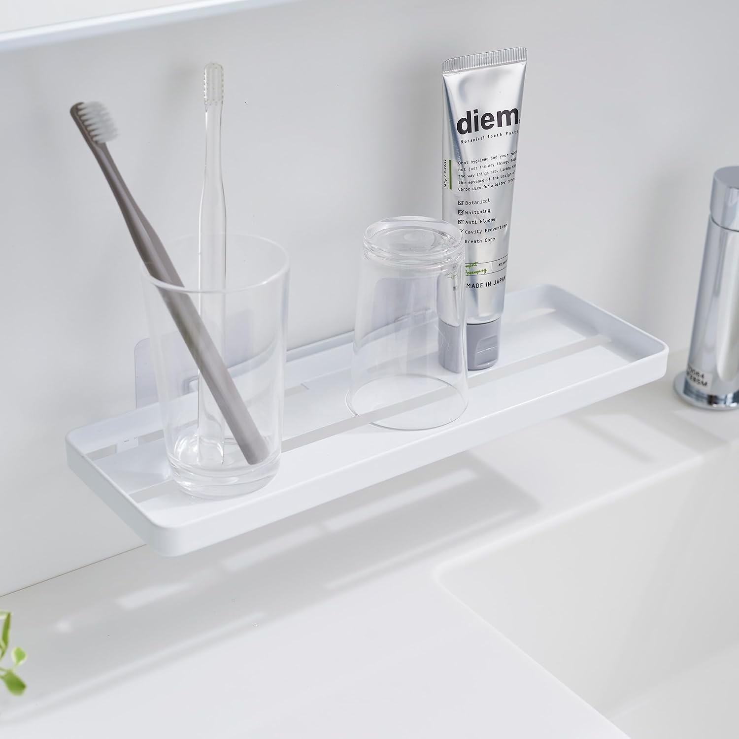 image:imageYAMAZAKI Home Tower SelfAdhesive Bathroom Sink Organizer Rack Versatile Storage For Toothbrushes Makeup Hair Products Easy Installation On Tile Plastic Metal SpaceSaving Tray SteelWhite
