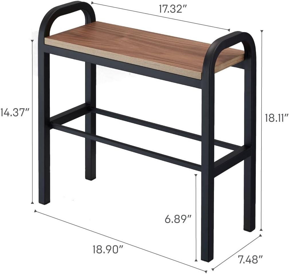 image:imageYAMAZAKI Home Tower Shoe Organizer Rack With Wooden Bench Top Storage Table For Entryway With Handles 18 Steel Wood Holds 4 Pairs Of ShoesBlack