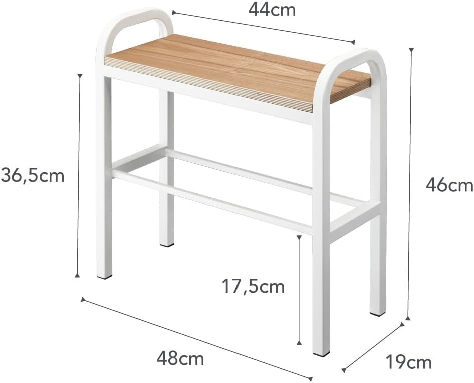 image:imageYAMAZAKI Home Tower Shoe Organizer Rack With Wooden Bench Top Storage Table For Entryway With Handles 18 Steel Wood Holds 4 Pairs Of ShoesWhite
