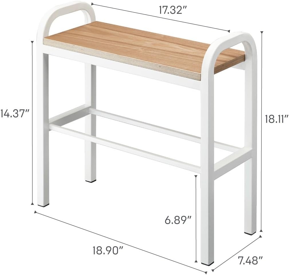 image:imageYAMAZAKI Home Tower Shoe Organizer Rack With Wooden Bench Top Storage Table For Entryway With Handles 18 Steel Wood Holds 4 Pairs Of ShoesWhite