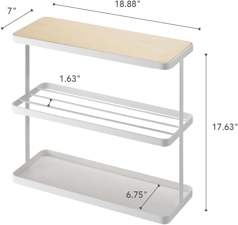 image:imageYAMAZAKI Home Tower Side Table with Storage Tier Shelves Narrow Narrow Wooden and Metal End Table for Bedside Or Living Room 17 SteelWhite