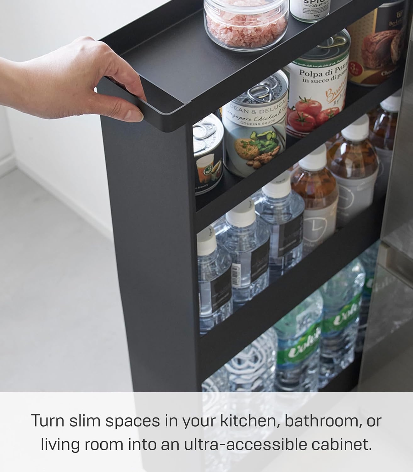 image:imageYAMAZAKI Home Tower Slim 4Tier Rolling Storage Cart Mobile Organizer for Kitchen Or Bathroom 317 Steel Black