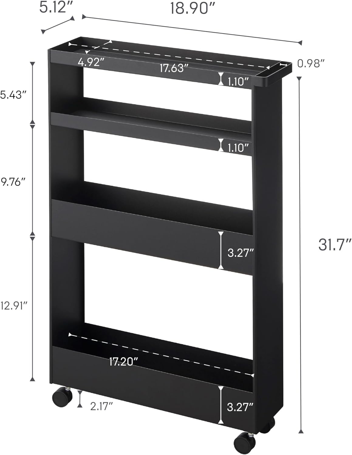 image:imageYAMAZAKI Home Tower Slim 4Tier Rolling Storage Cart Mobile Organizer for Kitchen Or Bathroom 317 Steel Black