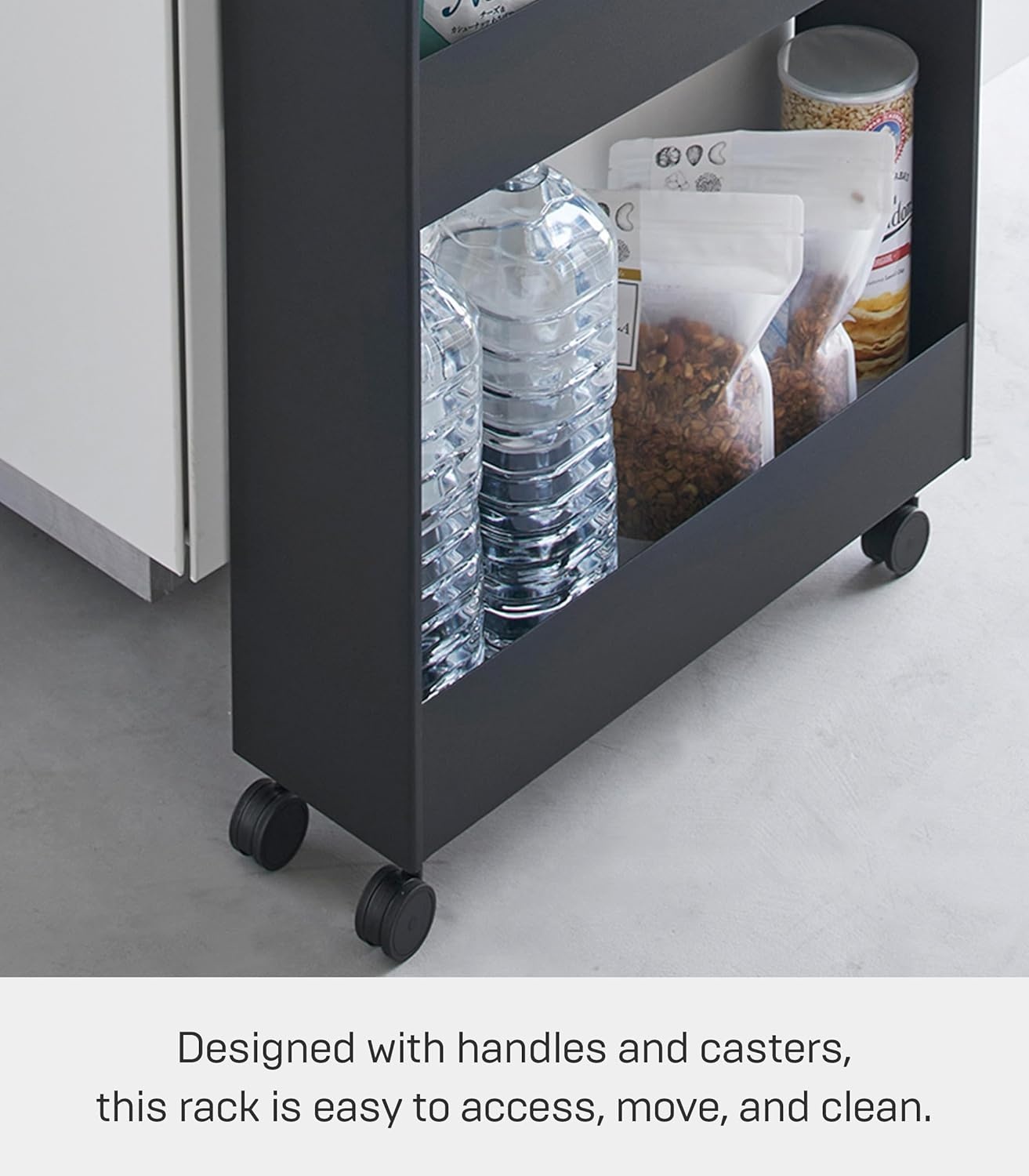 image:imageYAMAZAKI Home Tower Slim 4Tier Rolling Storage Cart Mobile Organizer for Kitchen Or Bathroom 317 Steel Black