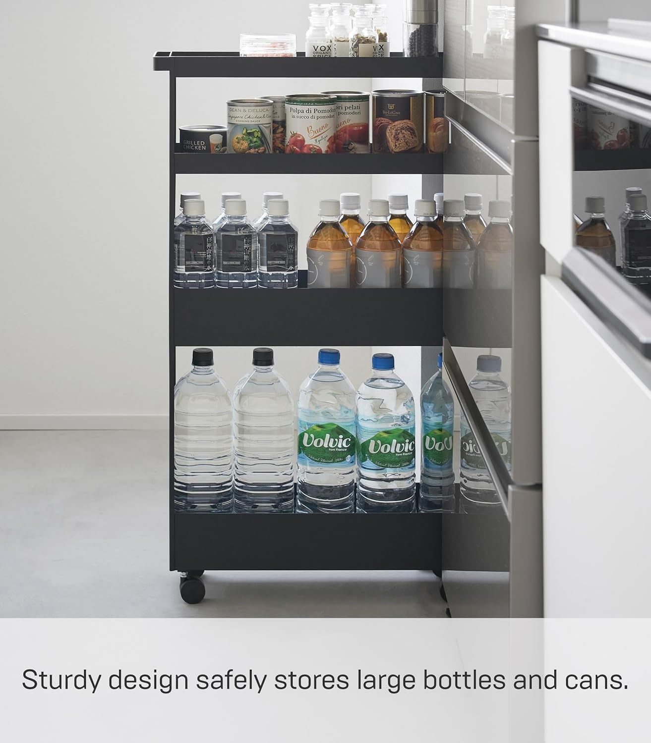 image:imageYAMAZAKI Home Tower Slim 4Tier Rolling Storage Cart Mobile Organizer for Kitchen Or Bathroom 317 Steel Black