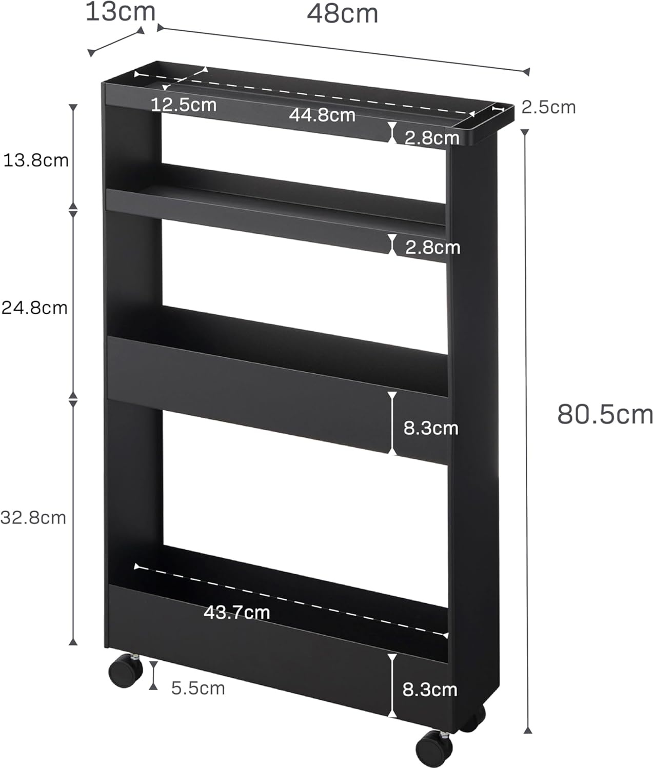 image:imageYAMAZAKI Home Tower Slim 4Tier Rolling Storage Cart Mobile Organizer for Kitchen Or Bathroom 317 Steel Black