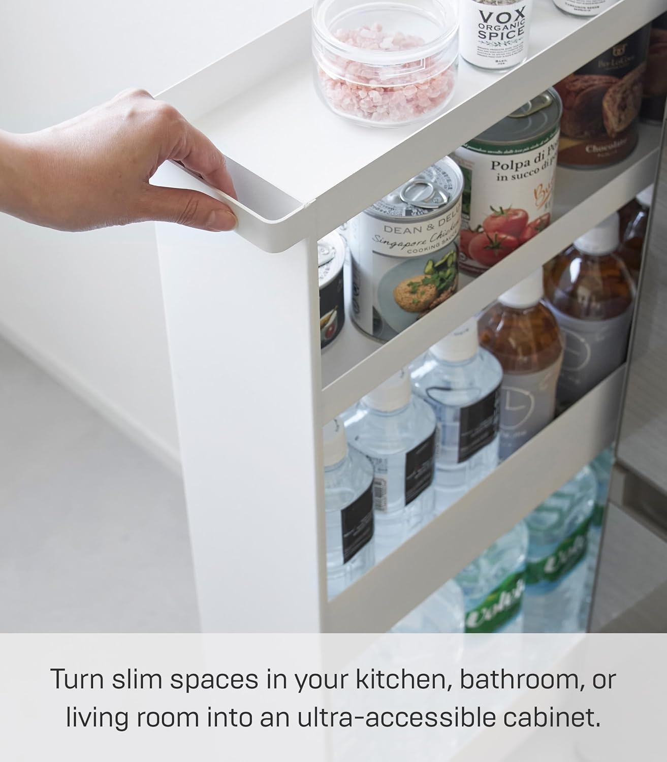 image:imageYAMAZAKI Home Tower Slim 4Tier Rolling Storage Cart Mobile Organizer for Kitchen Or Bathroom 317 Steel White