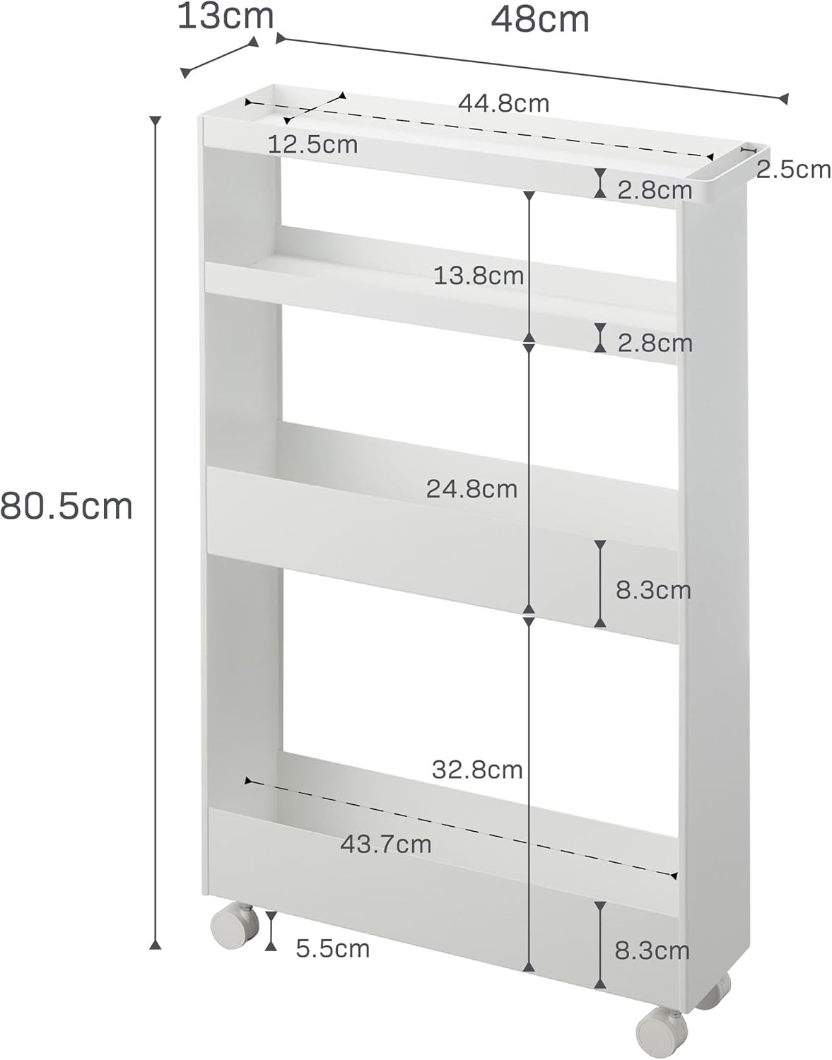 image:imageYAMAZAKI Home Tower Slim 4Tier Rolling Storage Cart Mobile Organizer for Kitchen Or Bathroom 317 Steel White