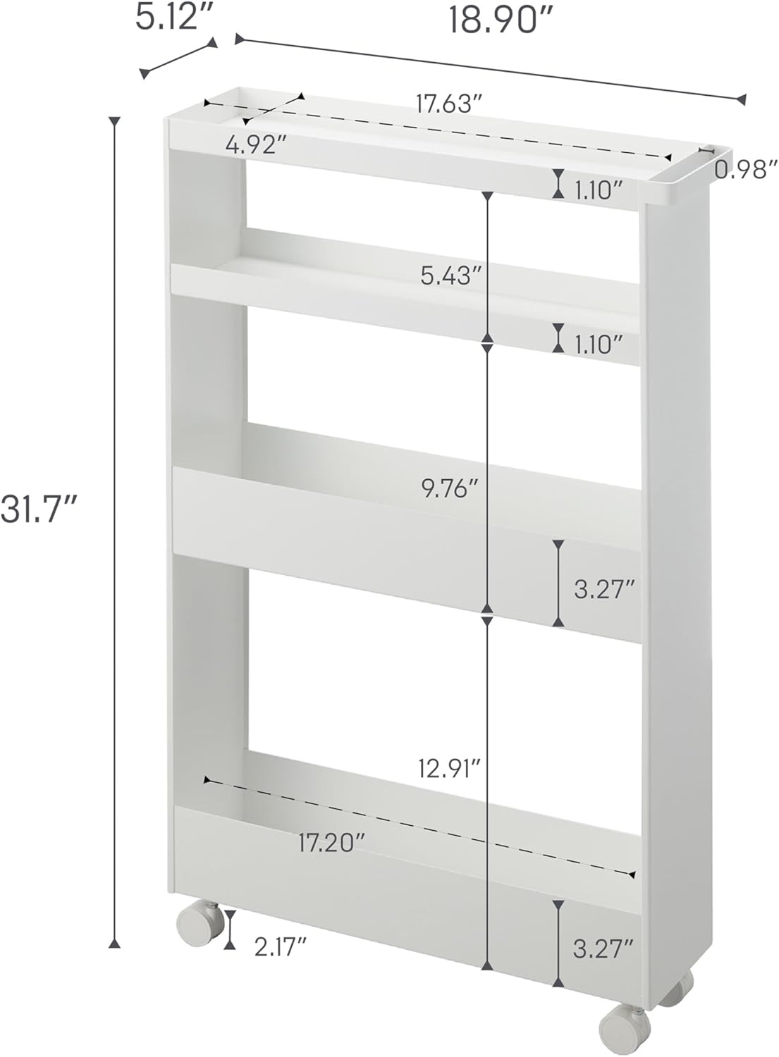 image:imageYAMAZAKI Home Tower Slim 4Tier Rolling Storage Cart Mobile Organizer for Kitchen Or Bathroom 317 Steel White